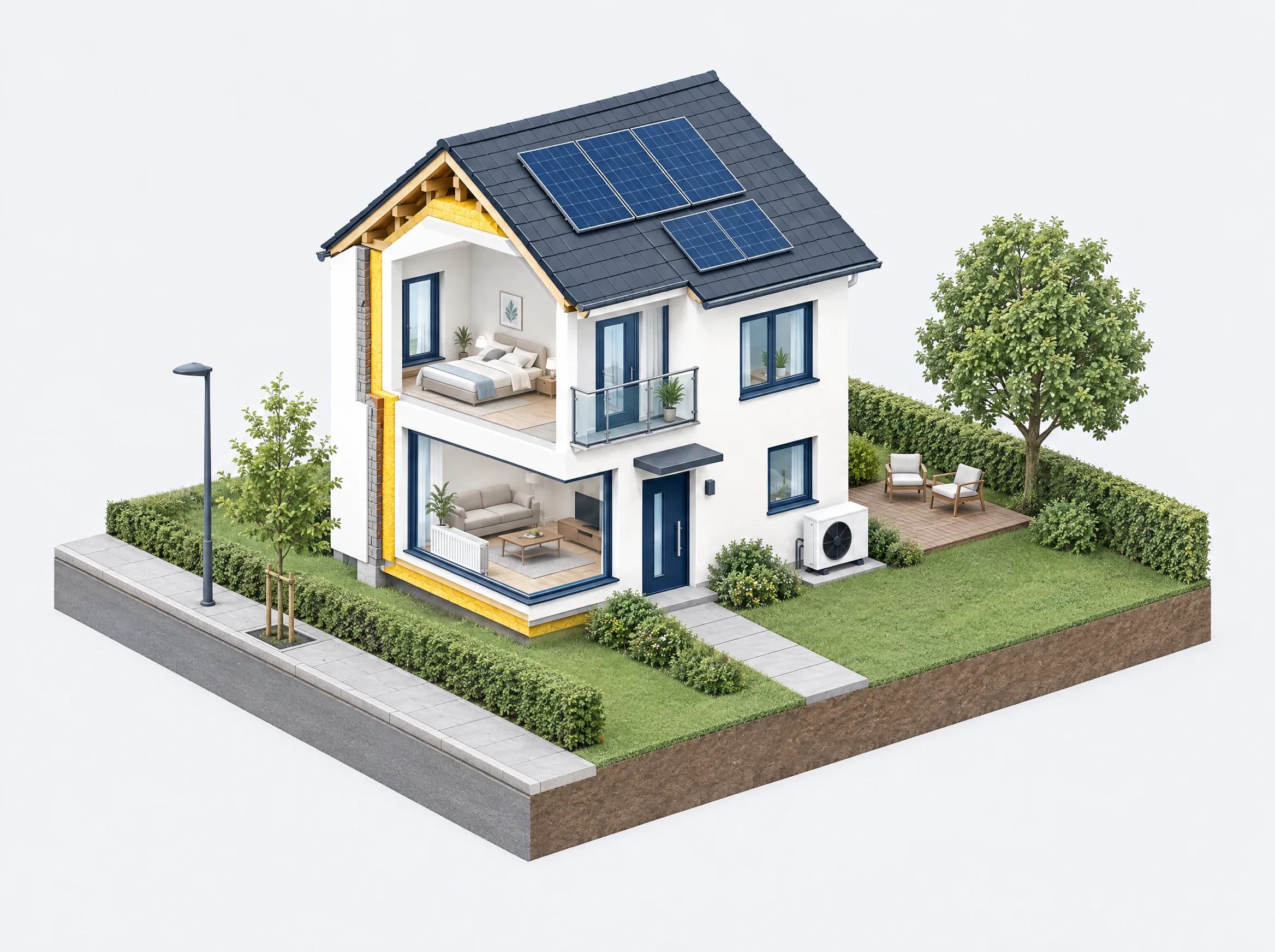 Einfamilienhaus auf seinem Grundstück mit den Wertfaktoren Lage, Zustand, Energieklasse, Grundriss, Grundstück und Modernisierungen