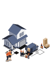 Isometrische Illustration: Umzug ins neue Zuhause